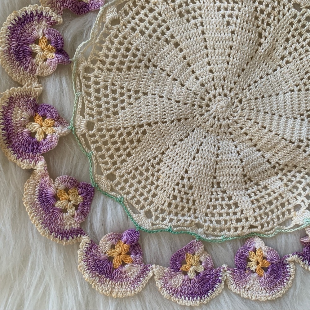 Handmade Crochet Doily with Purple Flowers - Picture 3 of 13
